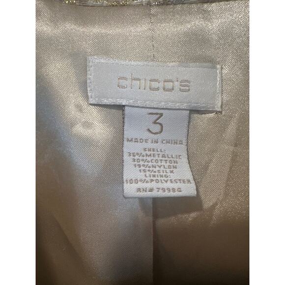 Vintage Chico’s size 3 shoulder pad blazer silk blend lined gold silver women’s - Picture 3 of 6